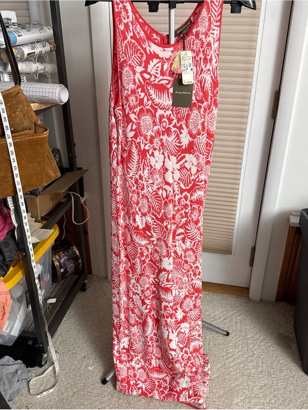 Tommy Bahama coral red & white tropical floral print knit long maxi dress XL NWT
